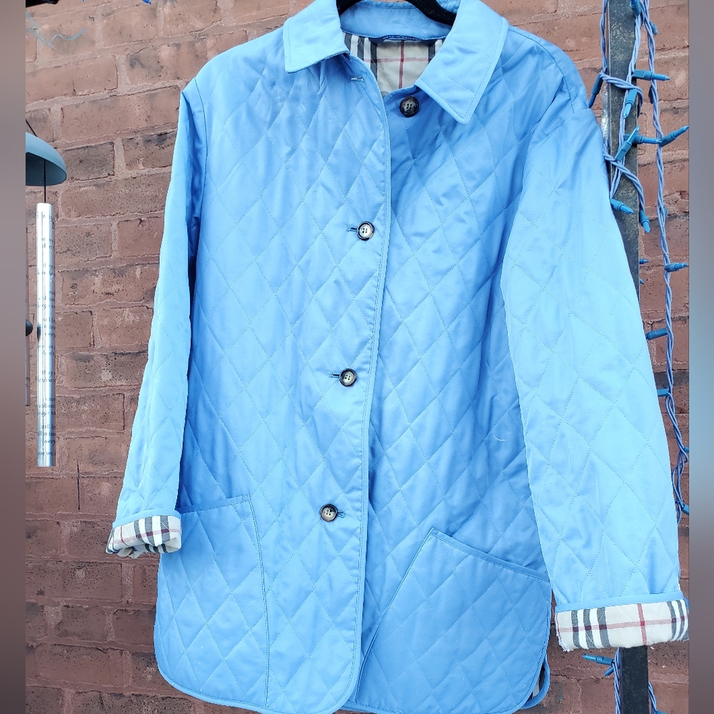Burberry Blue Diamond Quilted Nova Check Lined Pattern Jacket